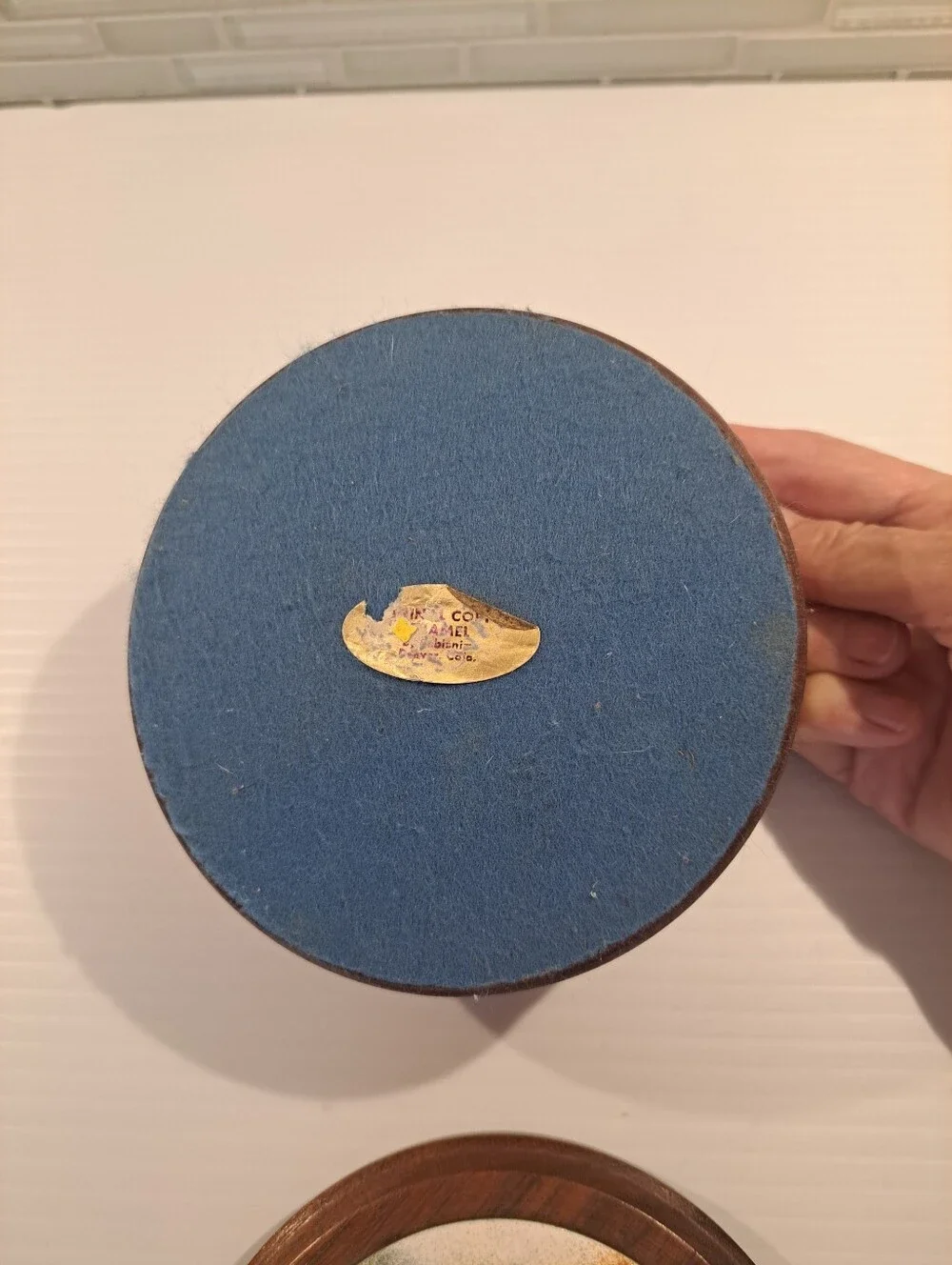 Enamel On Copper Round Wood Trinket Box. Geese